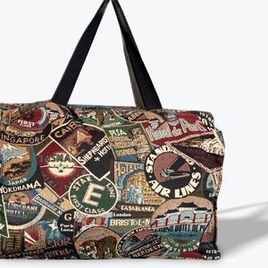 Vintage Tapestry Travel Patch Overnight Weekender Bag Multicolor Large Carry On